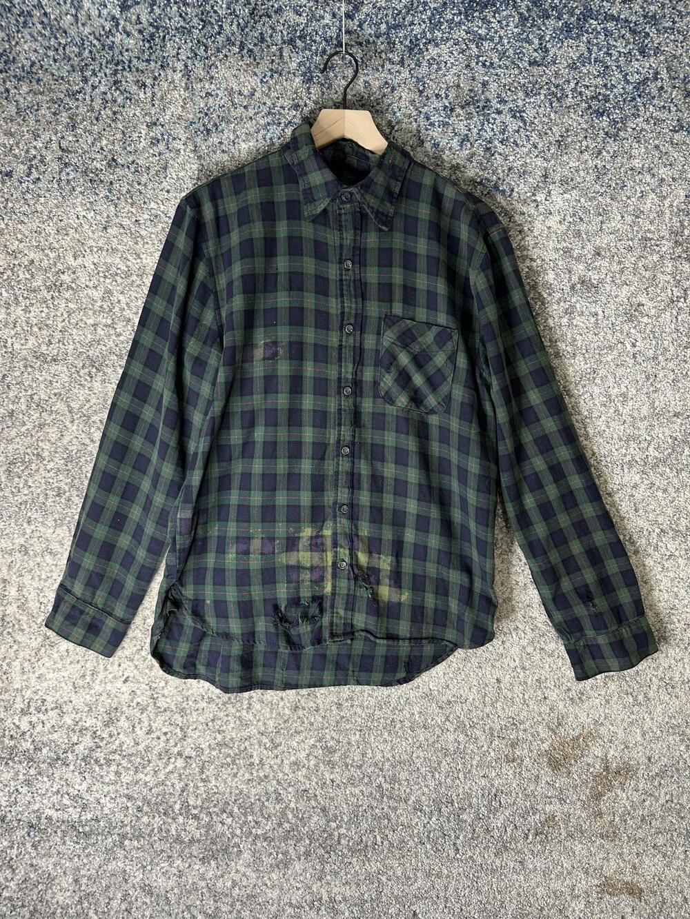 NSF Shirt Mens Medium Green Plaid Cotton Flannel Long Sleeve Button Up Casual
